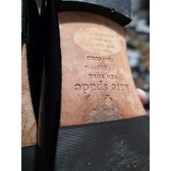 Kate Spade New York Black Cat Patent Leather Loafers Flats Real Calf Fur 8M - Picture 5 of 7